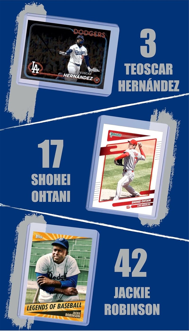 Chaser Los Angeles Dodgers Baseball Cards: Freddie Freeman, Shohei Ohtani, Mookie Betts, Will Smith, Clayton Kershaw, Max Muncy, Teoscar Hernandez, Jackie Robinson ASSORTED Stars and GOATs LA Trading Card and Wristbands Gift Pack - Image 4